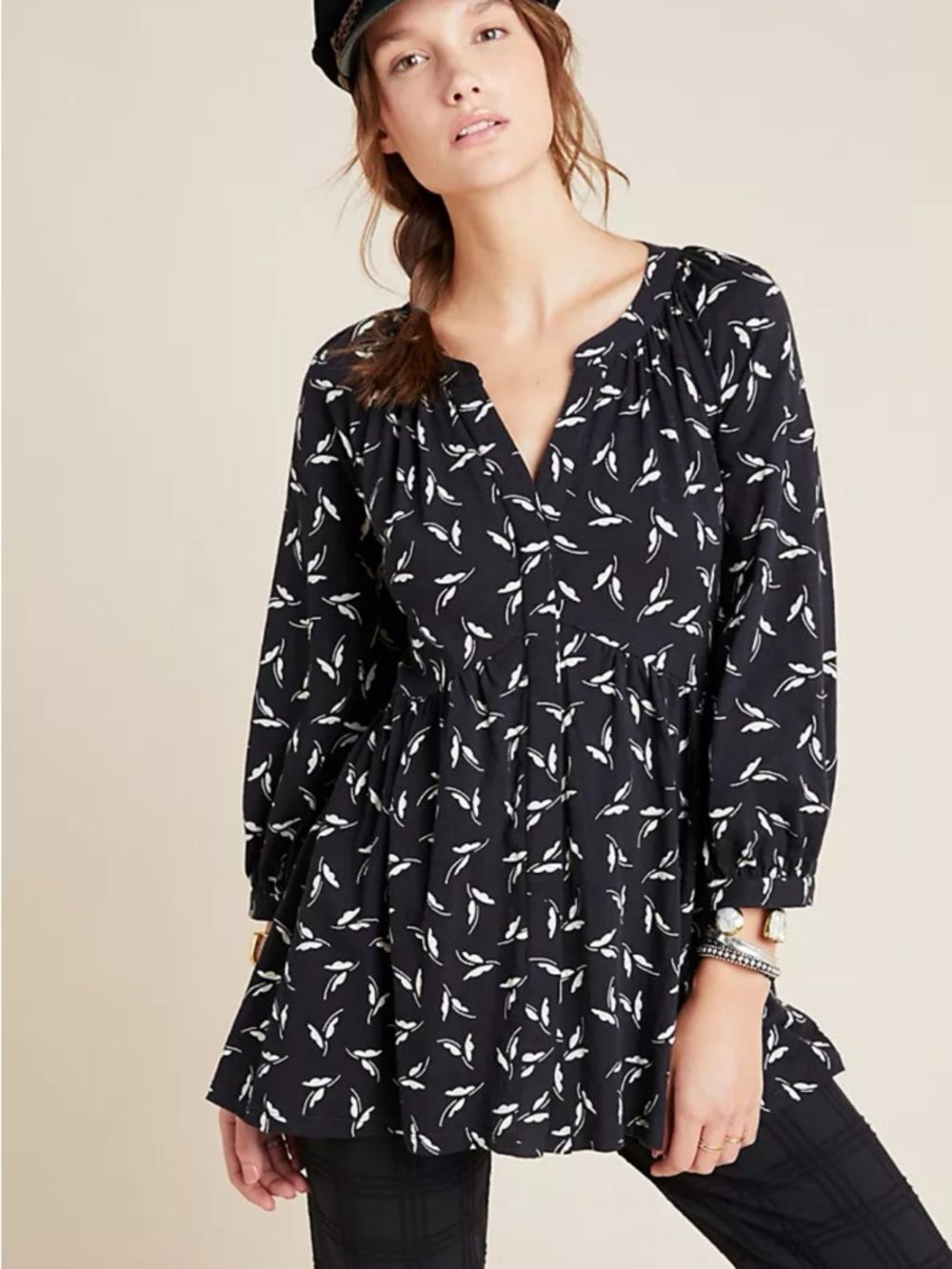Anthropologie Maeve Butterfly Print Tunic Top Boho Casual 100% Cotton Size M